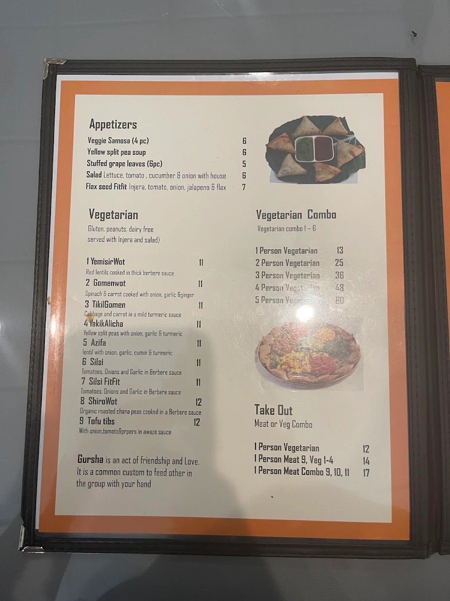Menu, African Palace