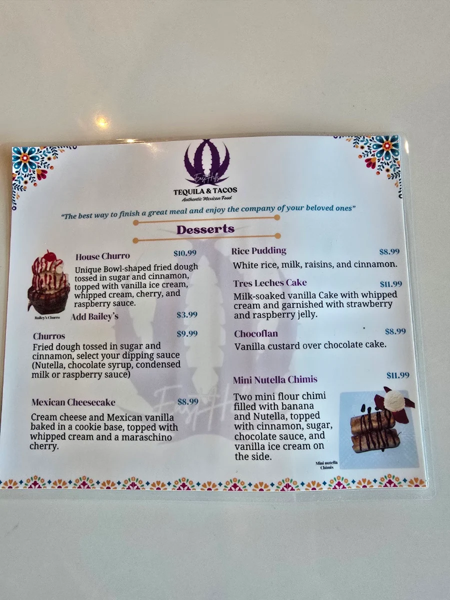 Menu, Tequila & Tacos