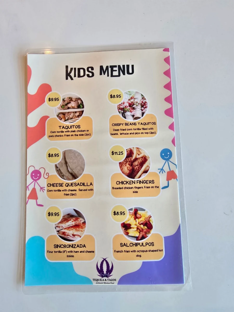 Menu, Tequila & Tacos