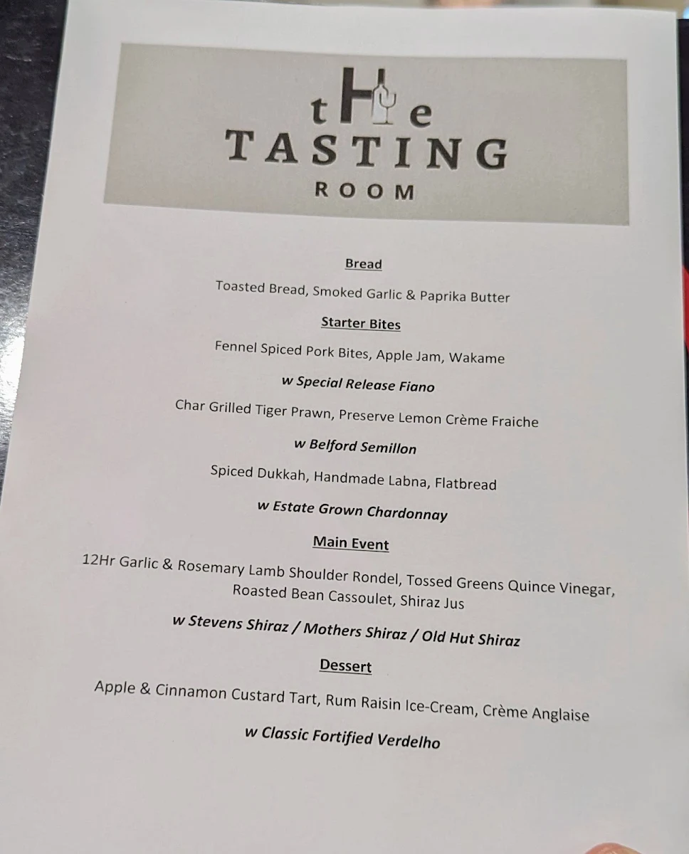Menu, The Tasting Room Kahibah