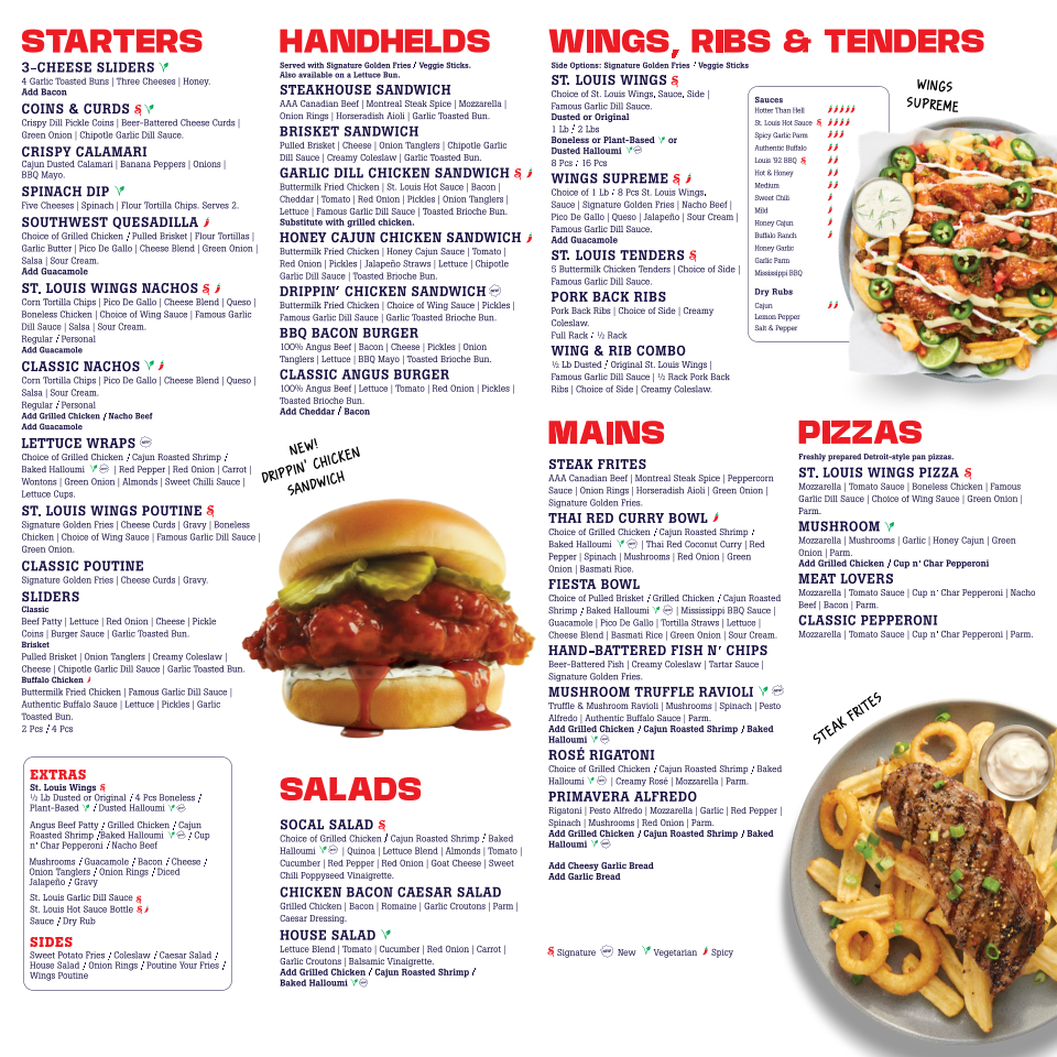 Menu, St. Louis Bar & Grill