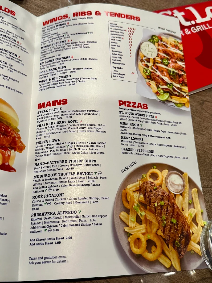 Menu, St. Louis Bar & Grill