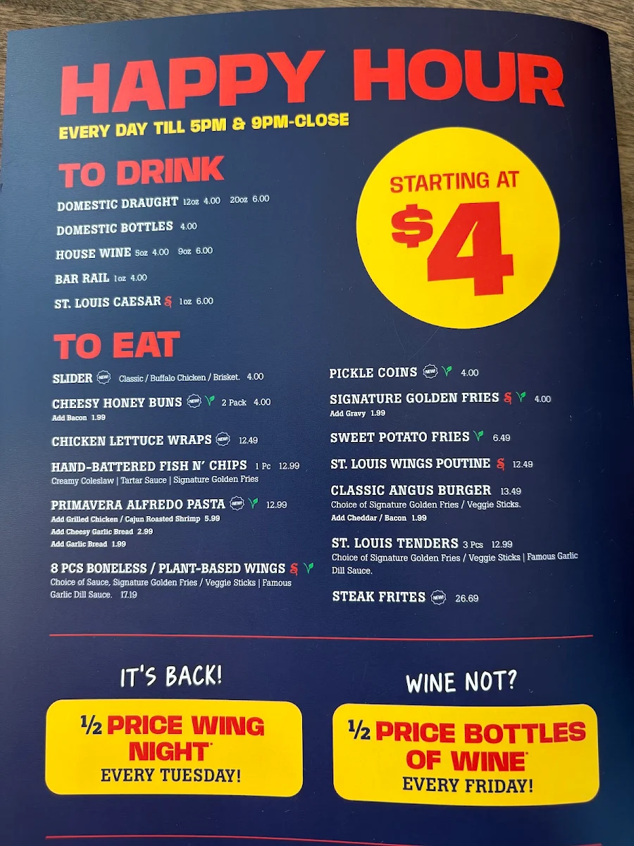 Menu, St. Louis Bar & Grill