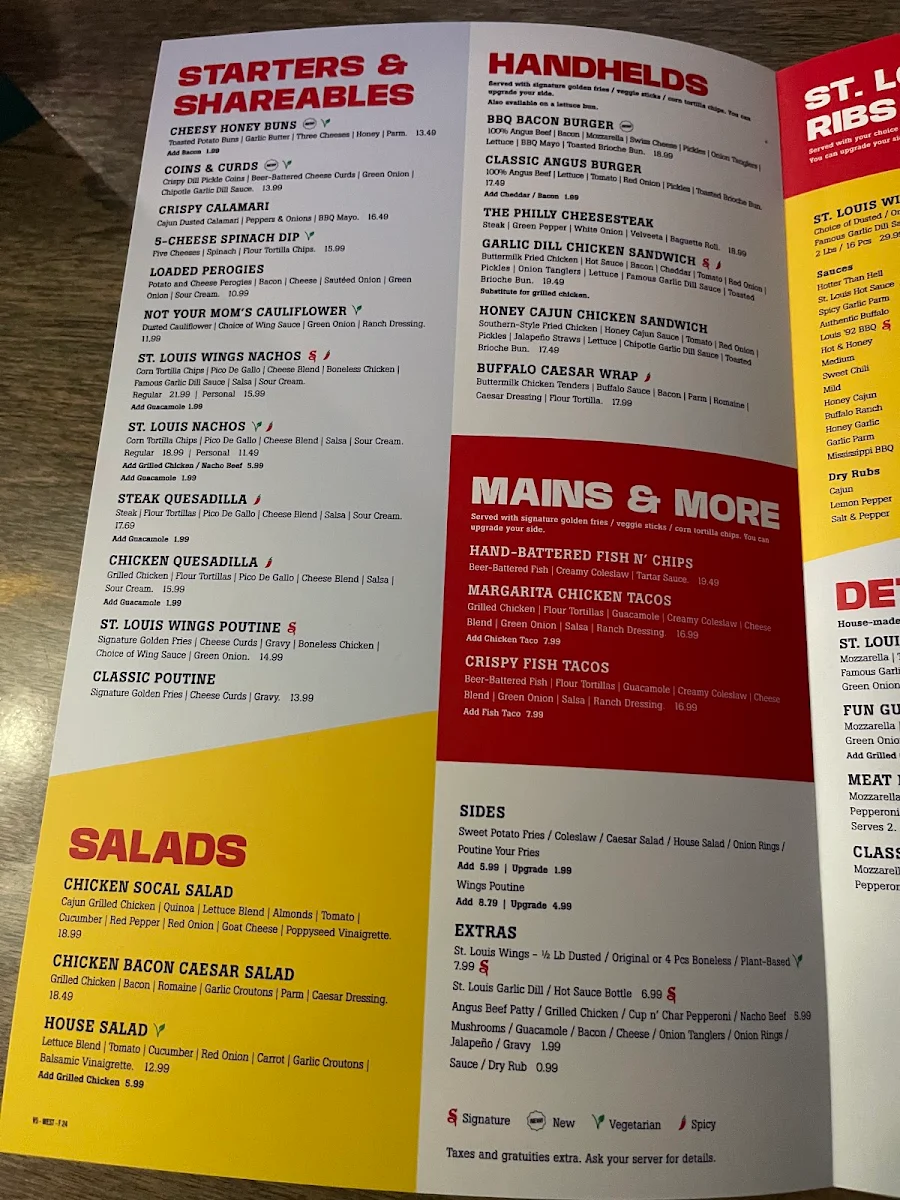 Menu, St. Louis Bar & Grill
