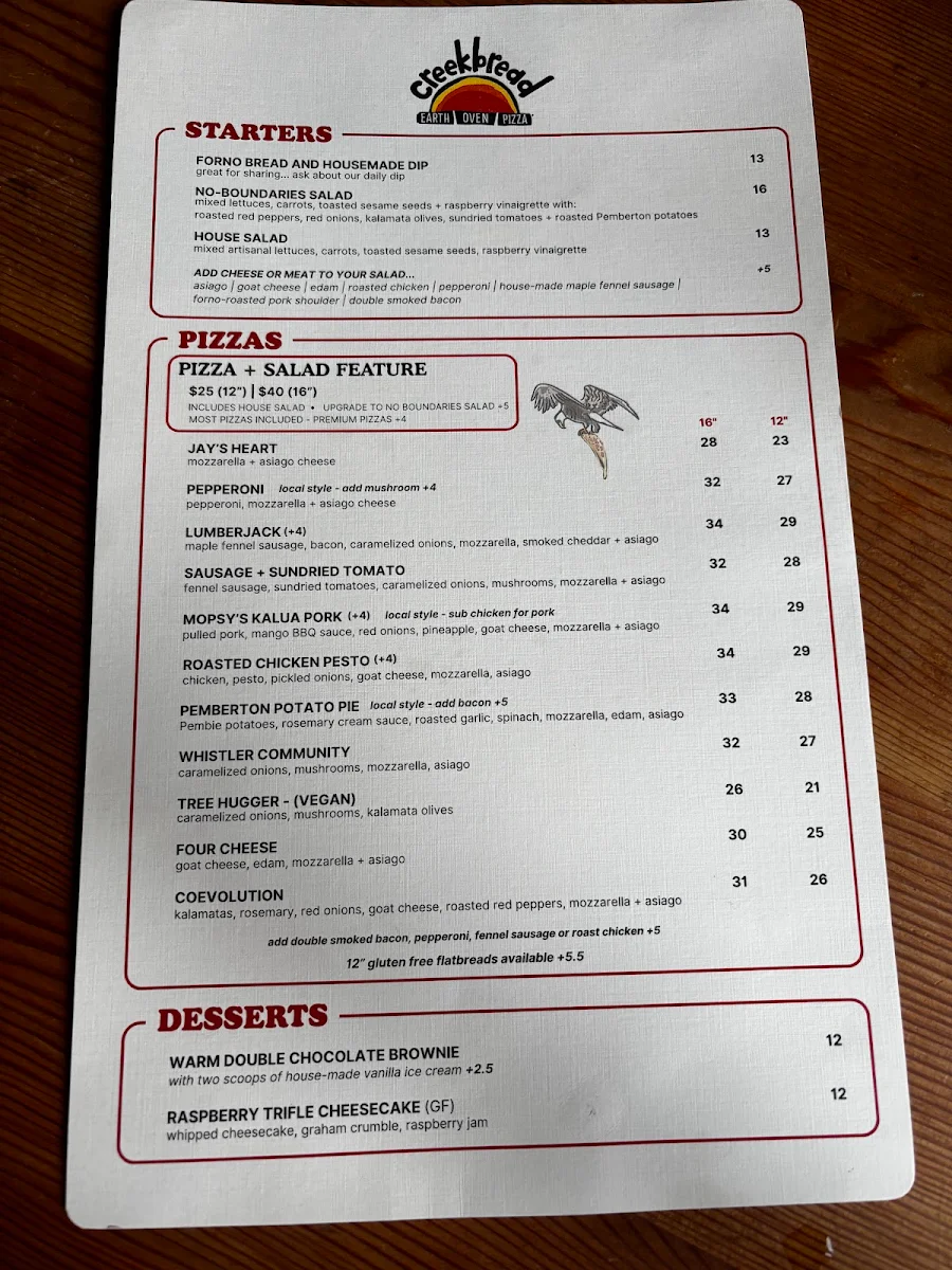 Menu, Creekbread