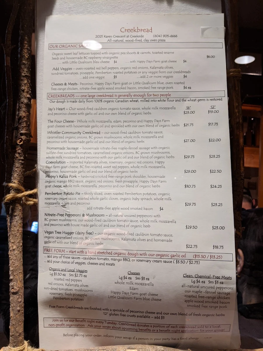 Menu, Creekbread