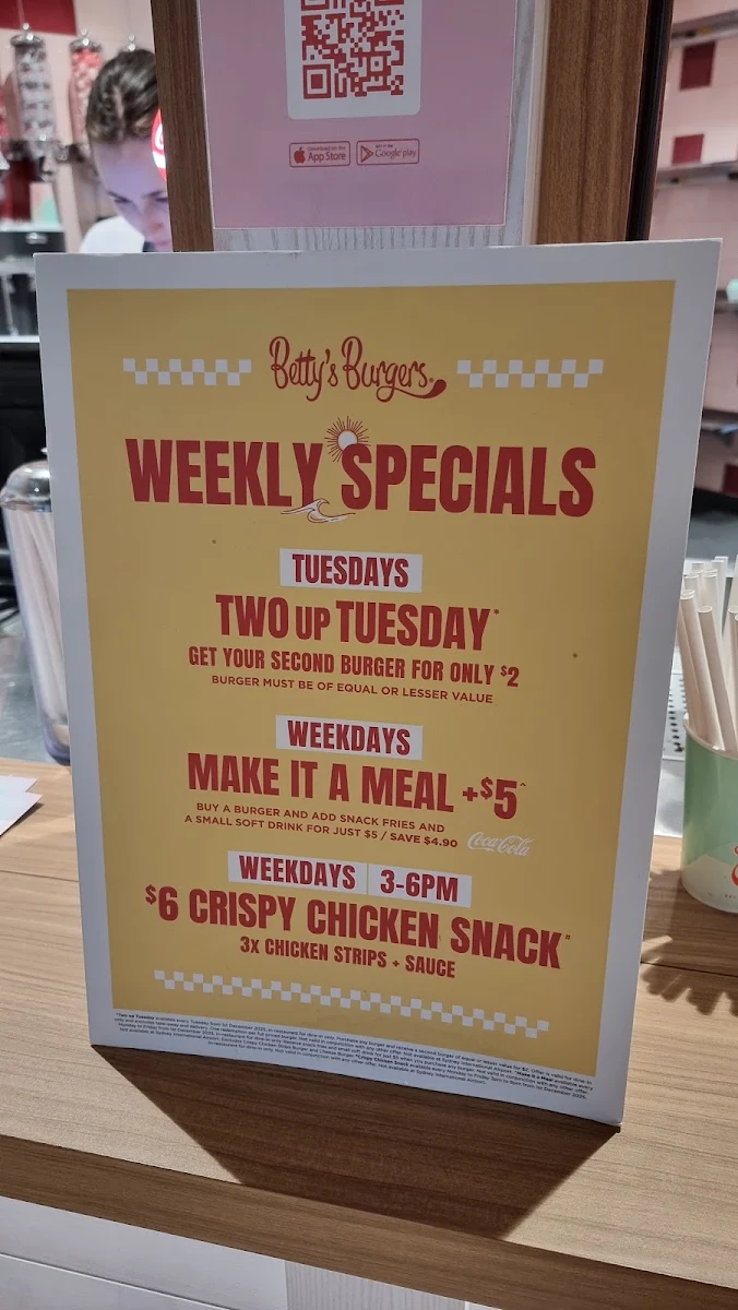 Menu, Betty's Burgers