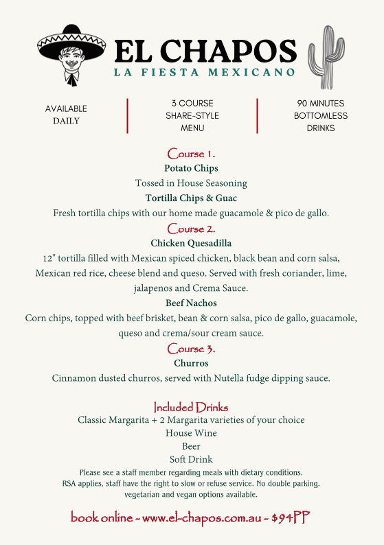 Menu, El Chapos Taqueria