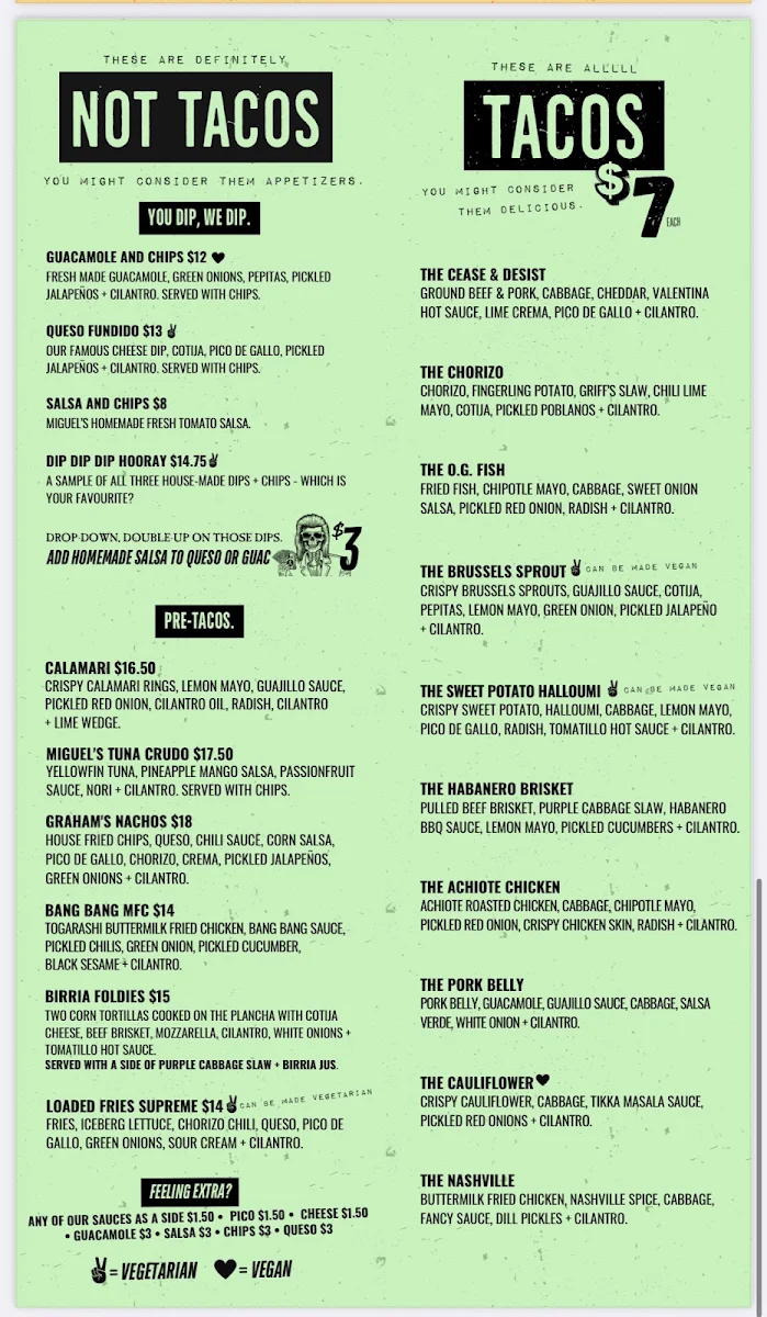 Menu, The Mule Burlington (Formerly Burro)