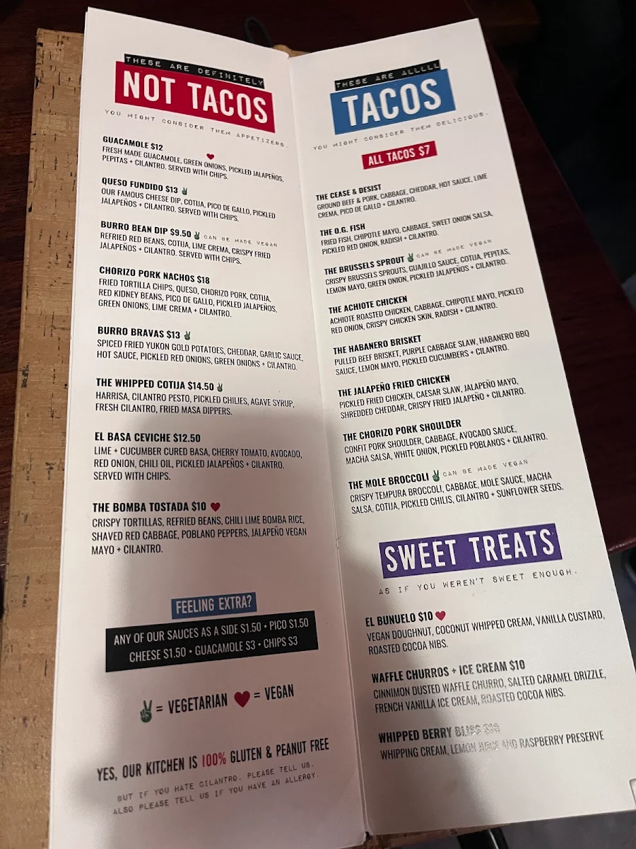 Menu, The Mule Burlington (Formerly Burro)