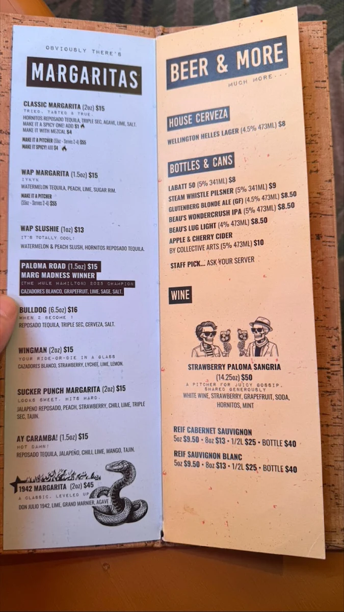 Menu, The Mule Burlington (Formerly Burro)