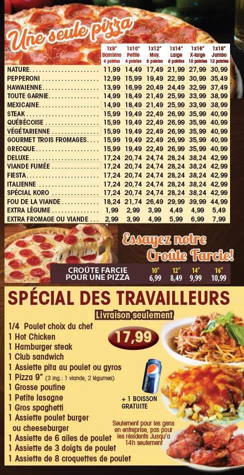 Menu, Restaurant Koro Pizza