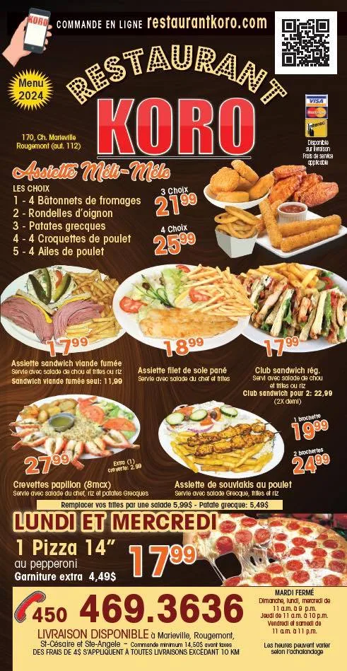 Menu, Restaurant Koro Pizza