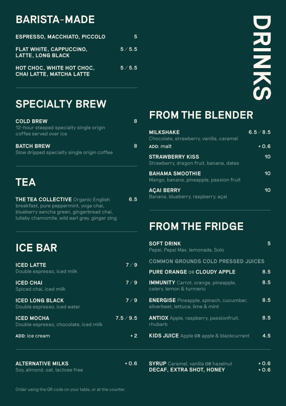 Menu, Common Grounds Corner