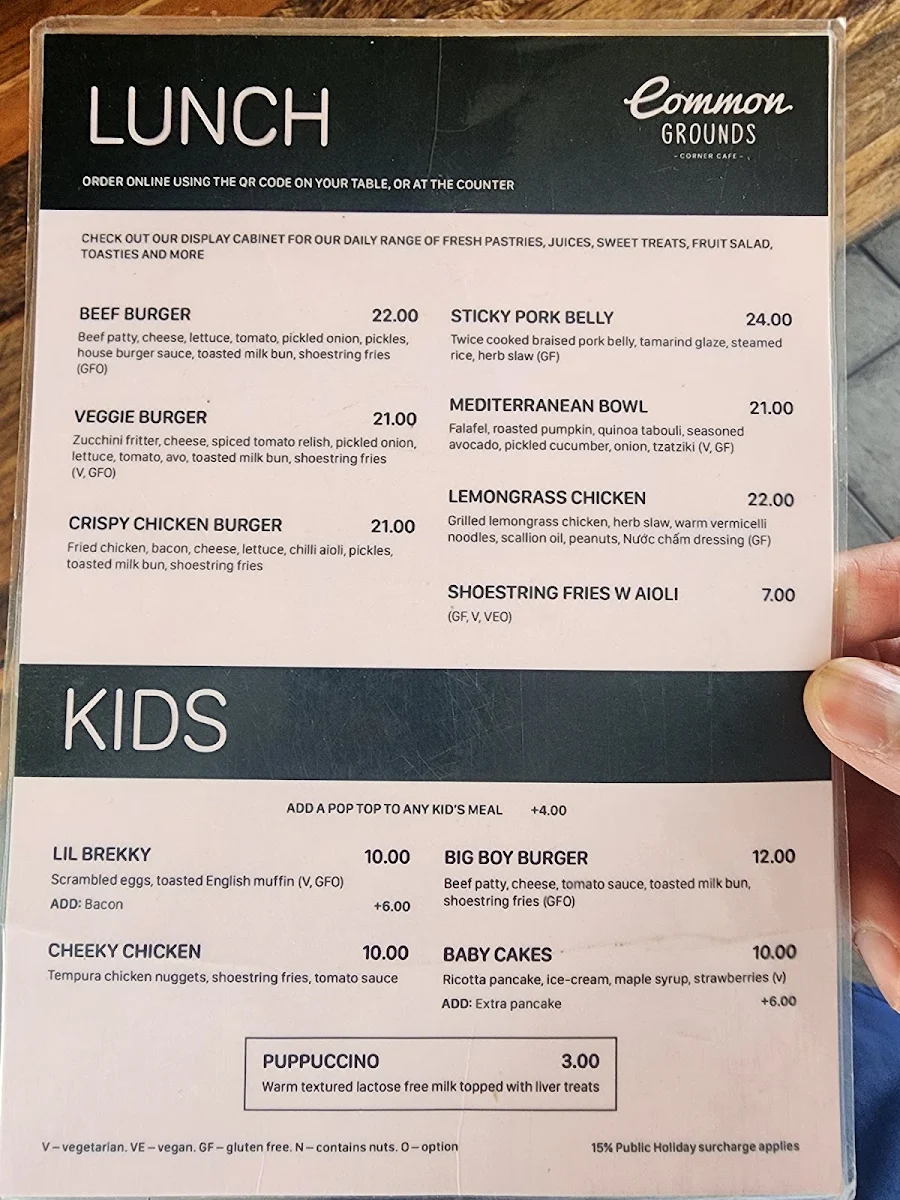 Menu, Common Grounds Corner