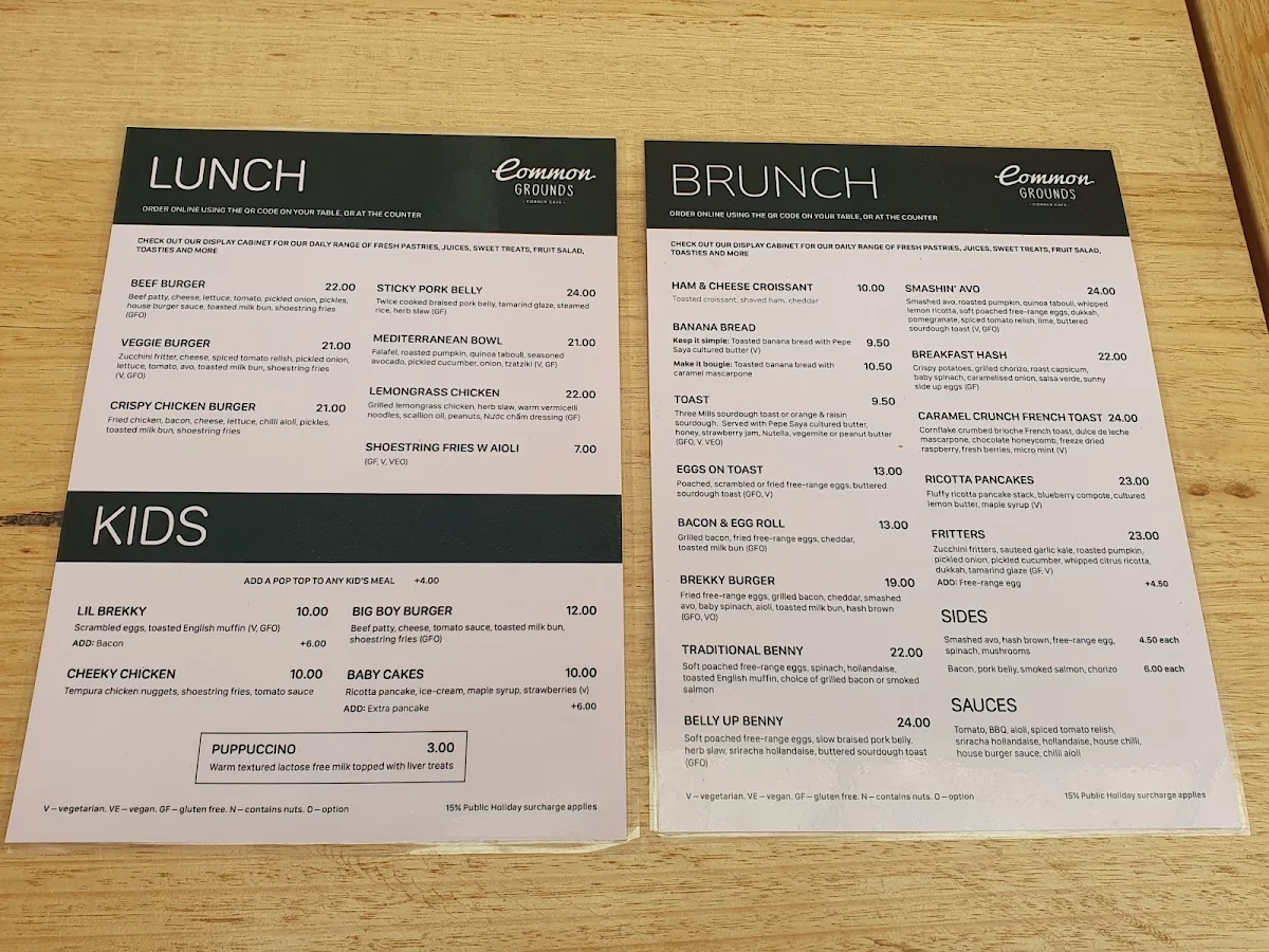 Menu, Common Grounds Corner