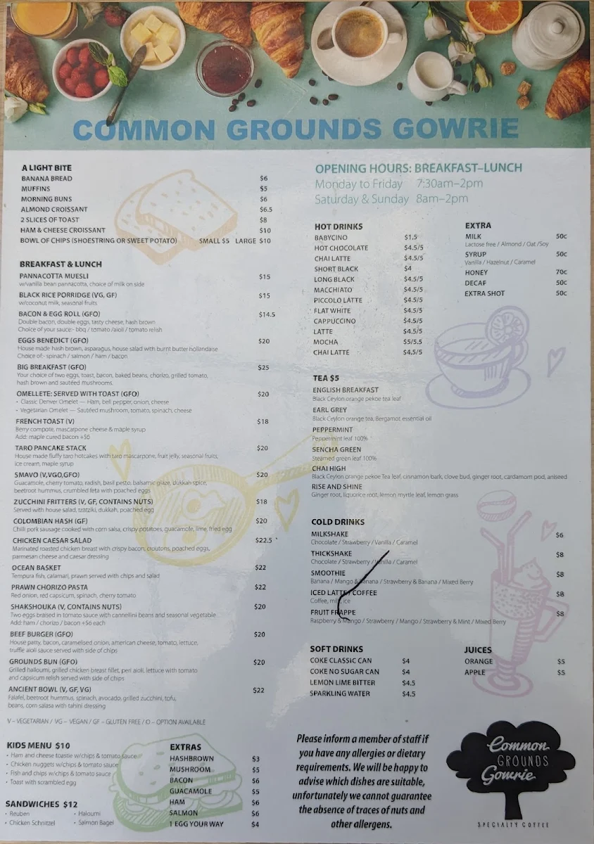 Menu, Common Grounds Corner