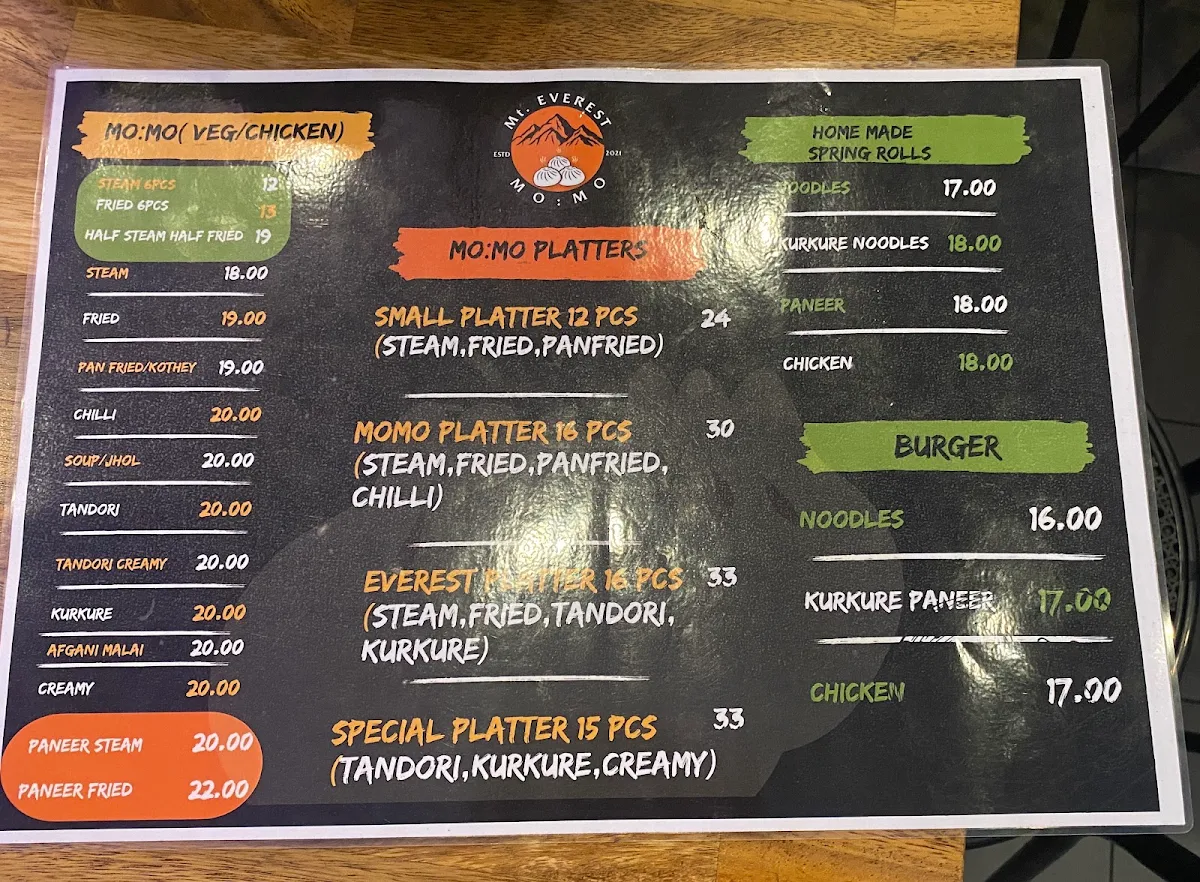 Menu, Mt Everest Mo:mo , Tarneit
