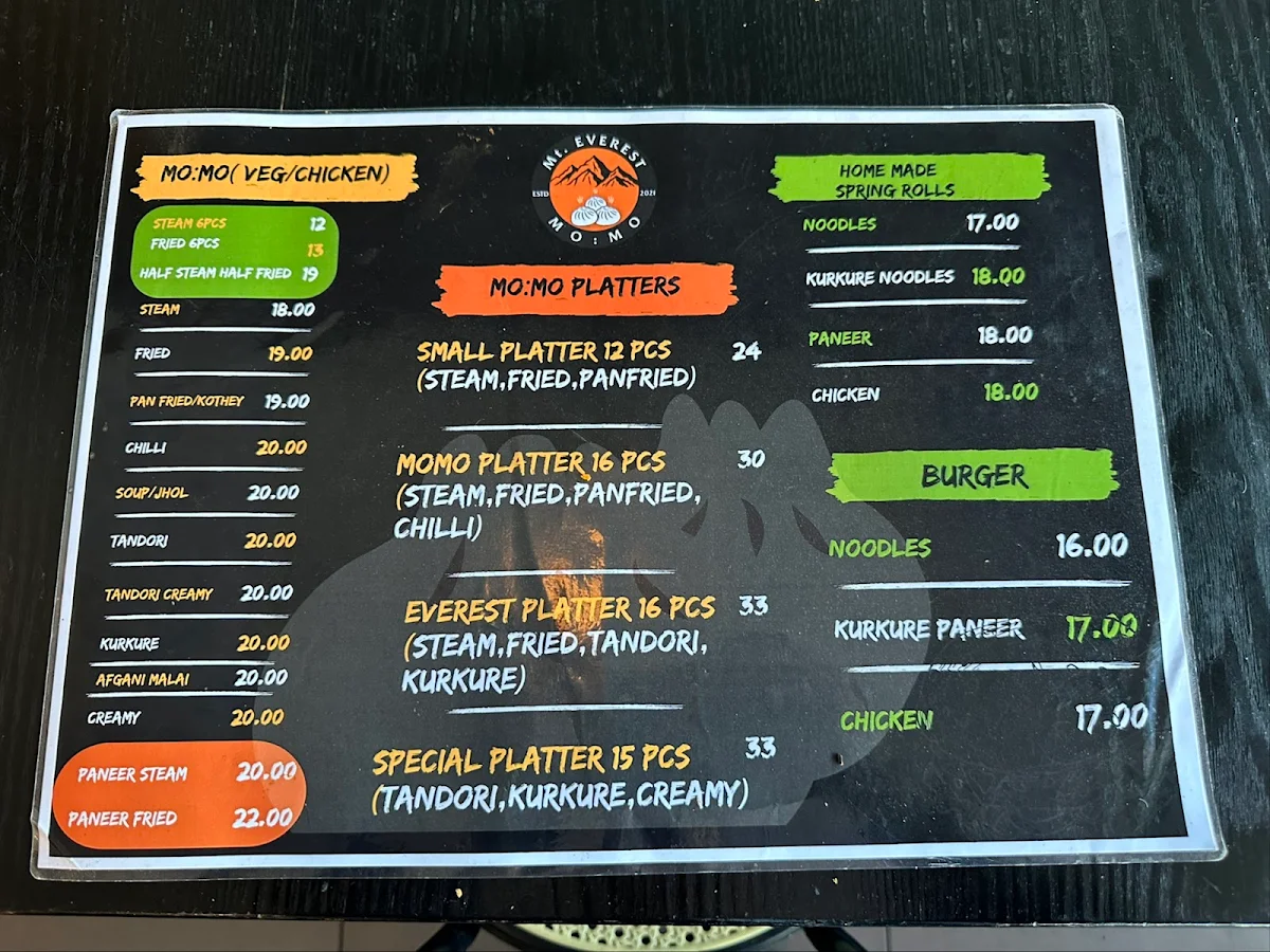 Menu, Mt Everest Mo:mo , Tarneit
