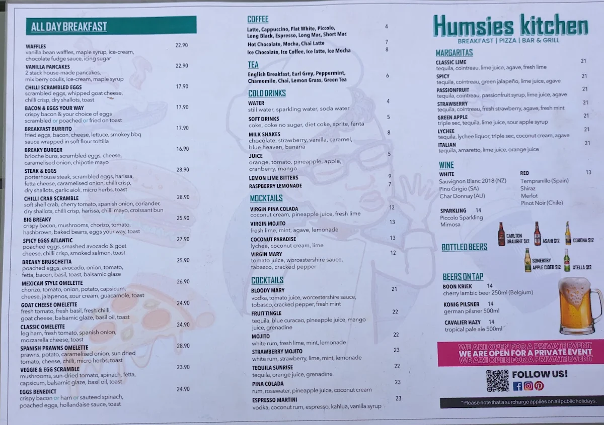 Menu, Humsies Kitchen Williamstown