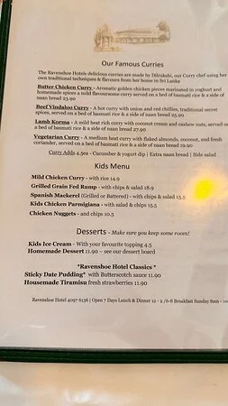 Menu, Ravenshoe Hotel Bar and Restaurant
