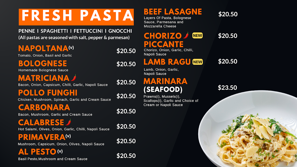 Menu, Amalfi Pizza & Pasta Bell Park