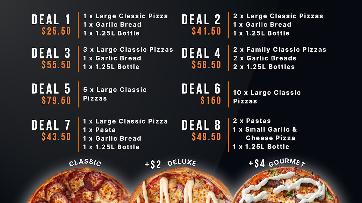 Menu, Amalfi Pizza & Pasta Bell Park