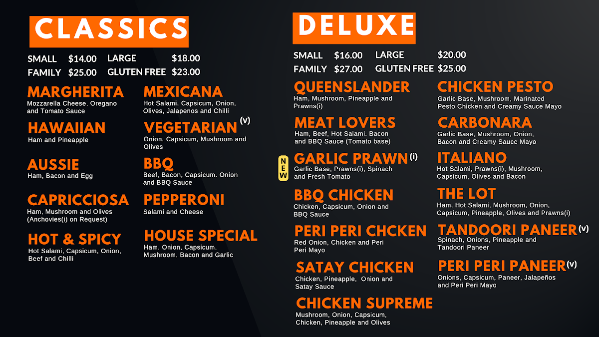 Menu, Amalfi Pizza & Pasta Bell Park