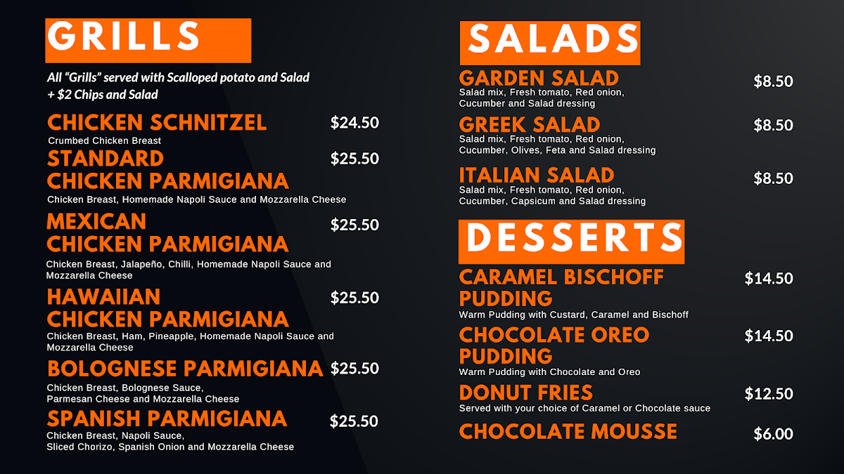 Menu, Amalfi Pizza & Pasta Bell Park