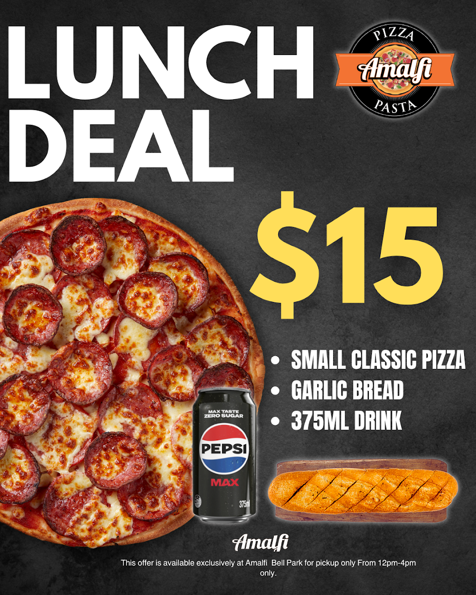 Menu, Amalfi Pizza & Pasta Bell Park
