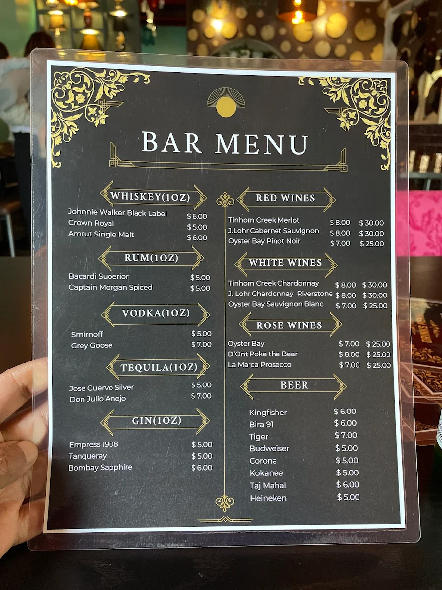 Menu, Ninja Tiger Regional Indian Cuisine