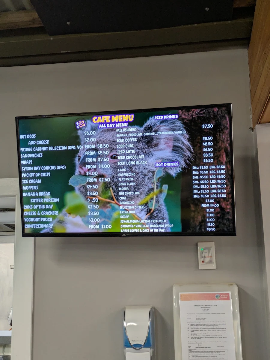 Menu, Hobart Zoo and Aquarium Bakari’s Roar Cafe