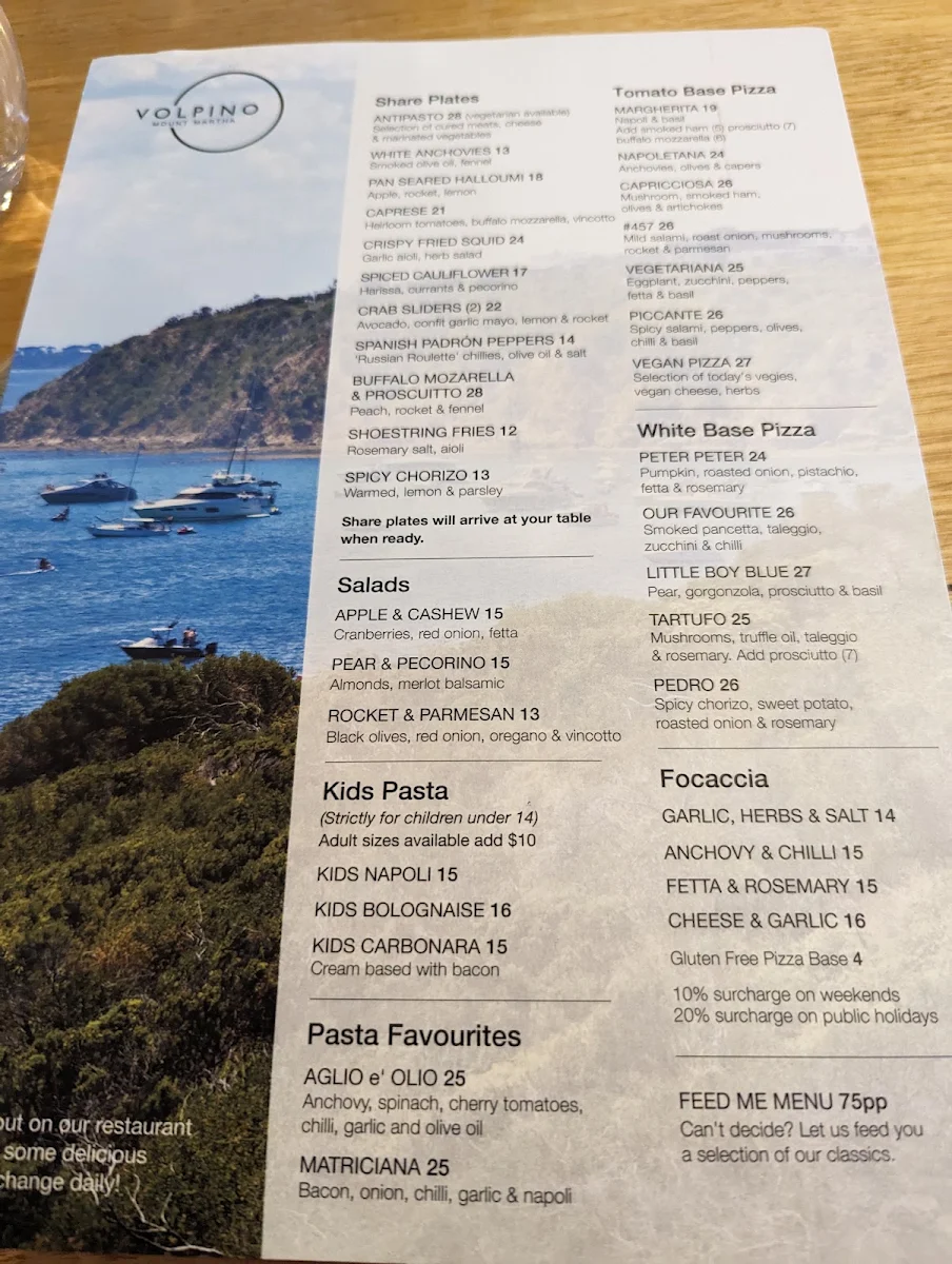 Menu, Volpino Pizzeria and Wine Bar