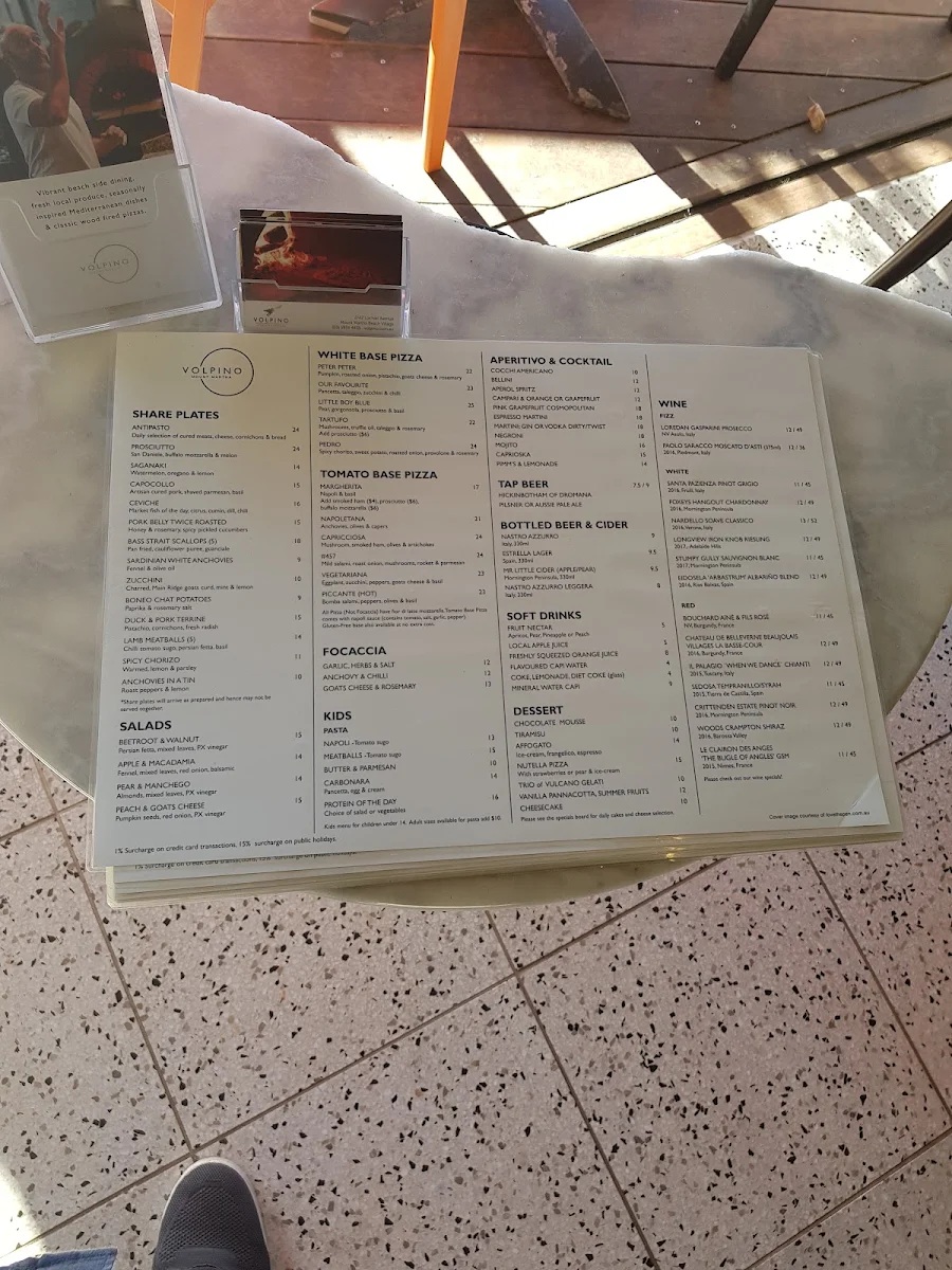 Menu, Volpino Pizzeria and Wine Bar