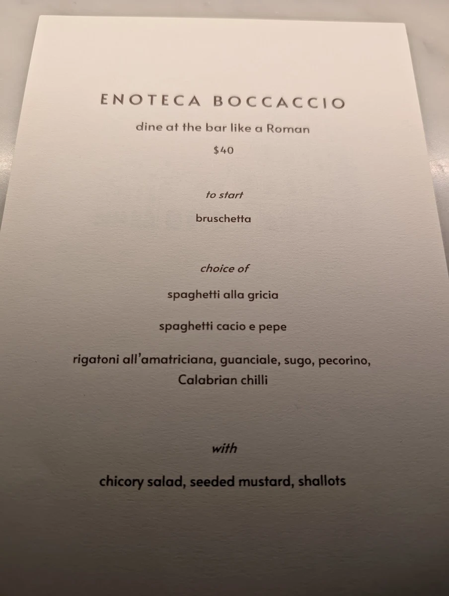 Menu, Enoteca Boccaccio