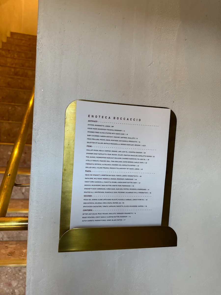 Menu, Enoteca Boccaccio