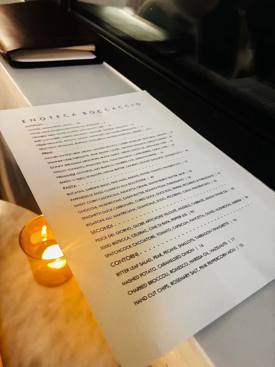 Menu, Enoteca Boccaccio