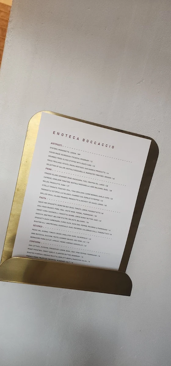 Menu, Enoteca Boccaccio