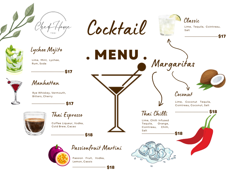 Menu, Chef House Thai