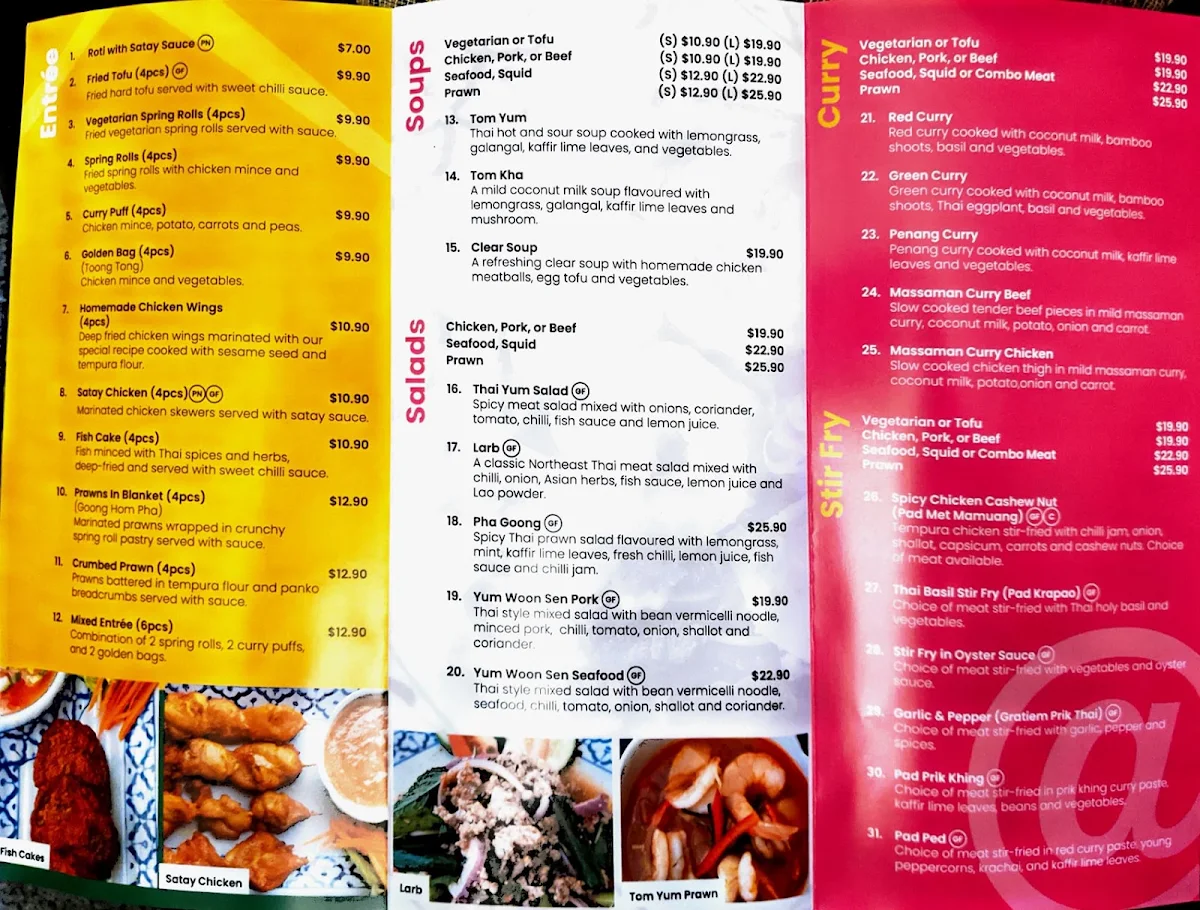 Menu, At Home Thai Restaurant