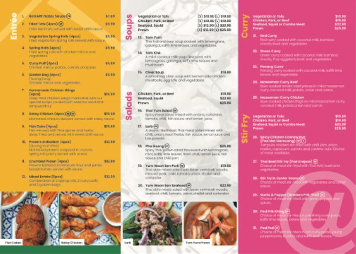 Menu, At Home Thai Restaurant