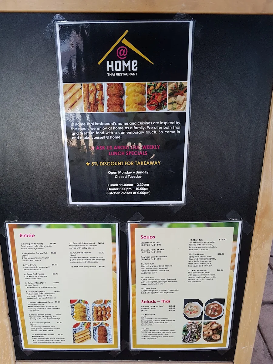 Menu, At Home Thai Restaurant