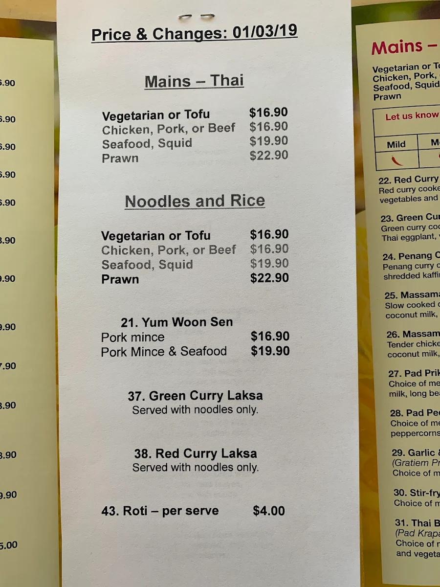 Menu, At Home Thai Restaurant