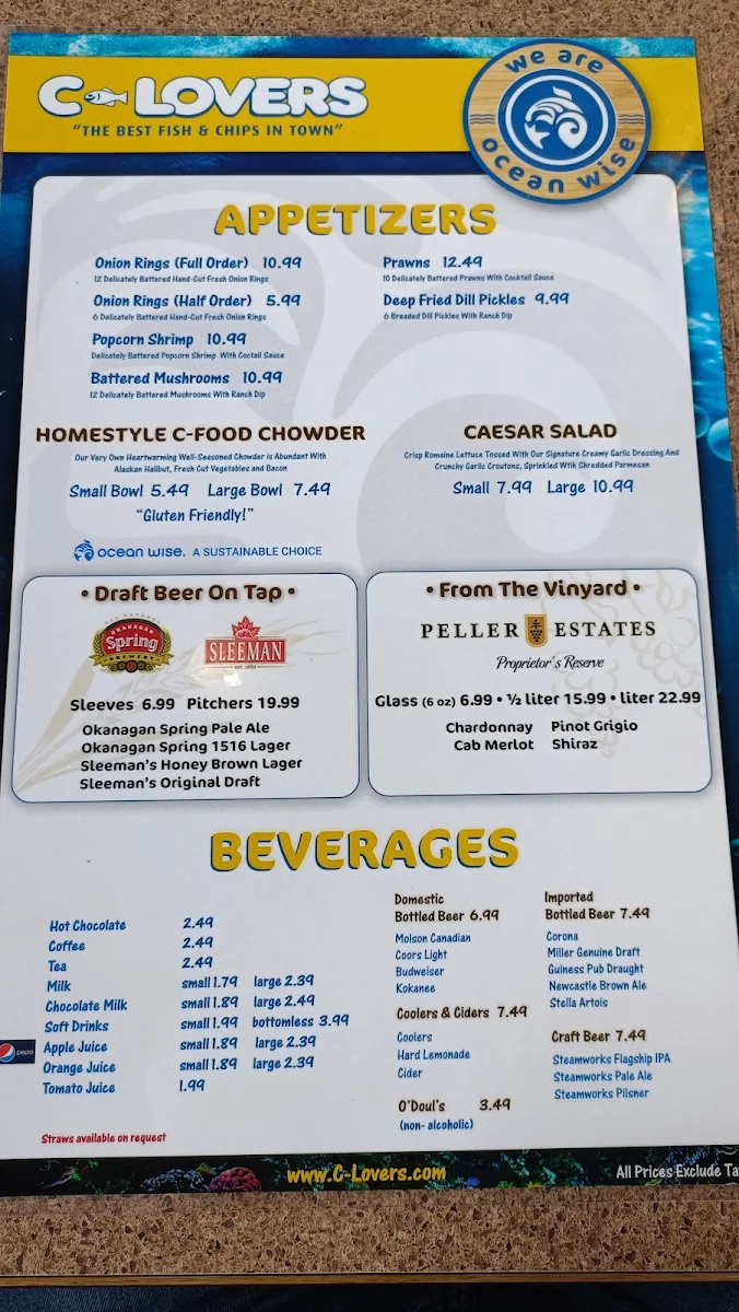 Menu, C-Lovers Fish & Chips
