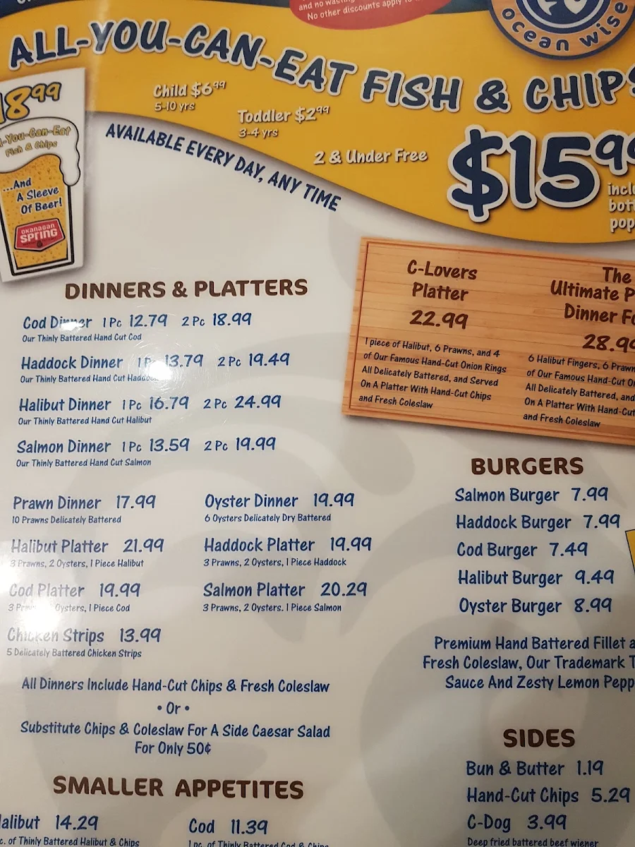 Menu, C-Lovers Fish & Chips