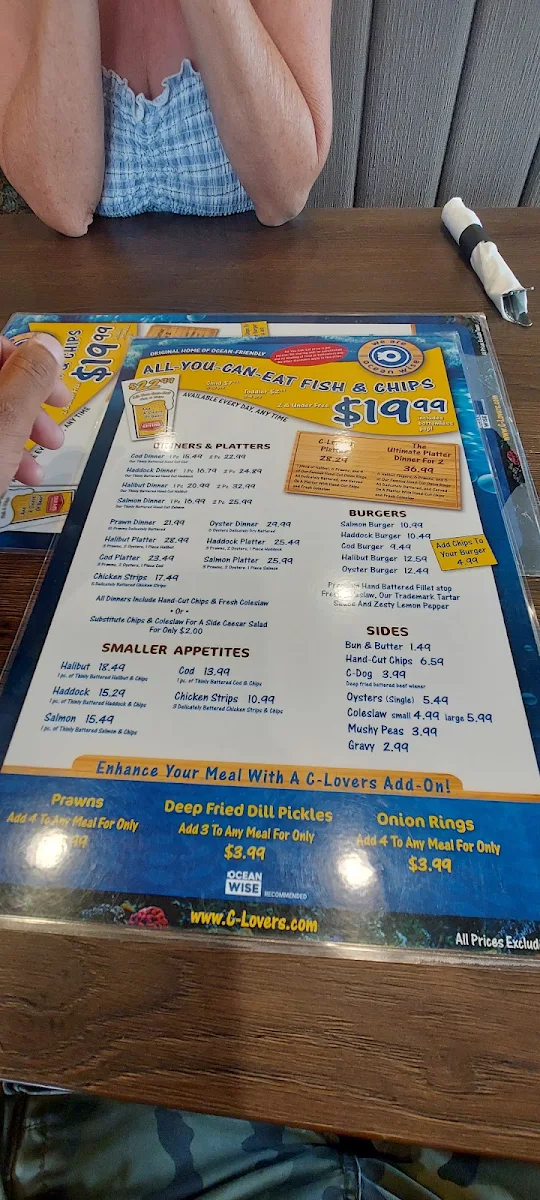 Menu, C-Lovers Fish & Chips