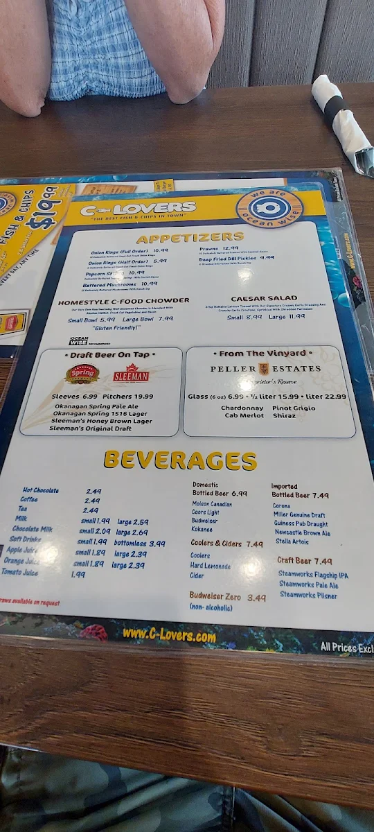 Menu, C-Lovers Fish & Chips