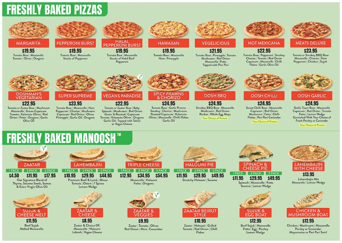 Menu, OOSHMAN Concord