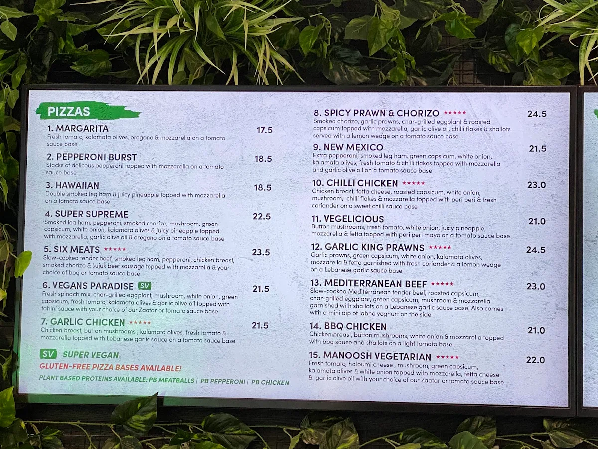 Menu, OOSHMAN Concord