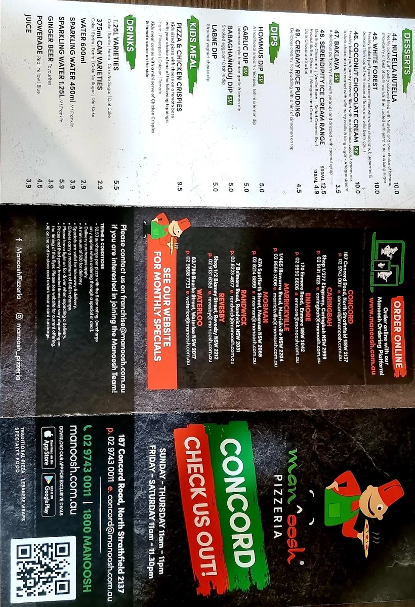 Menu, OOSHMAN Concord